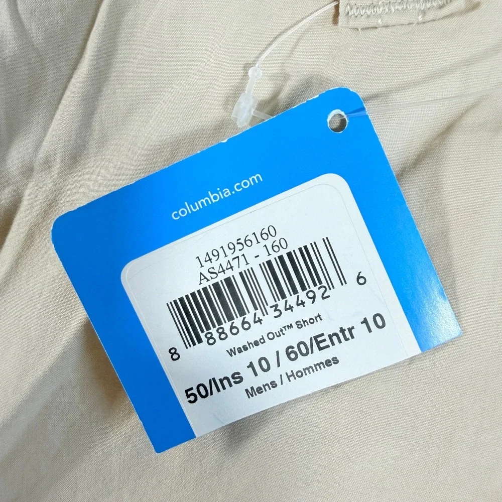 Columbia‎ Men Washed Out Shorts 50 Beige Tan Cotton Poplin Flat Front New